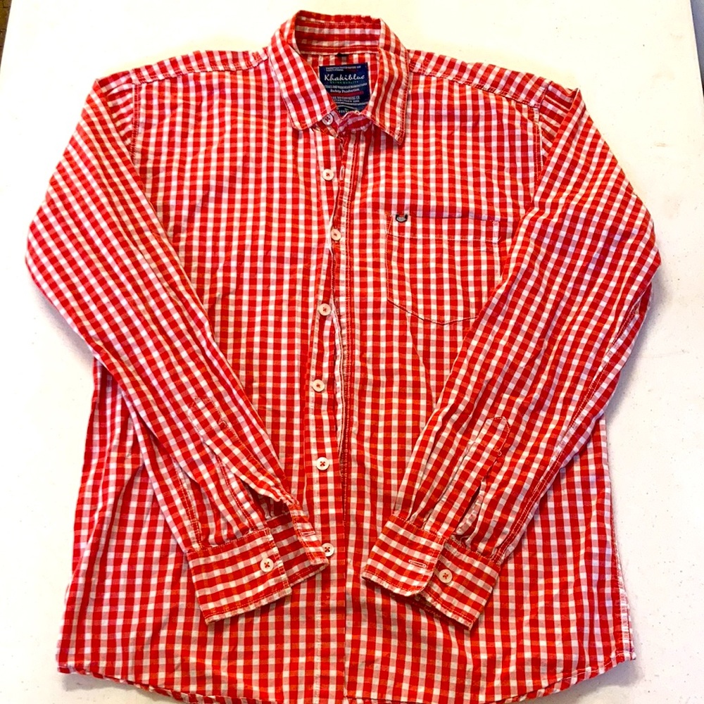 Khaki Blue KB Clothing Co. Red & White Checkered Button Down Long Sleeve Shirt